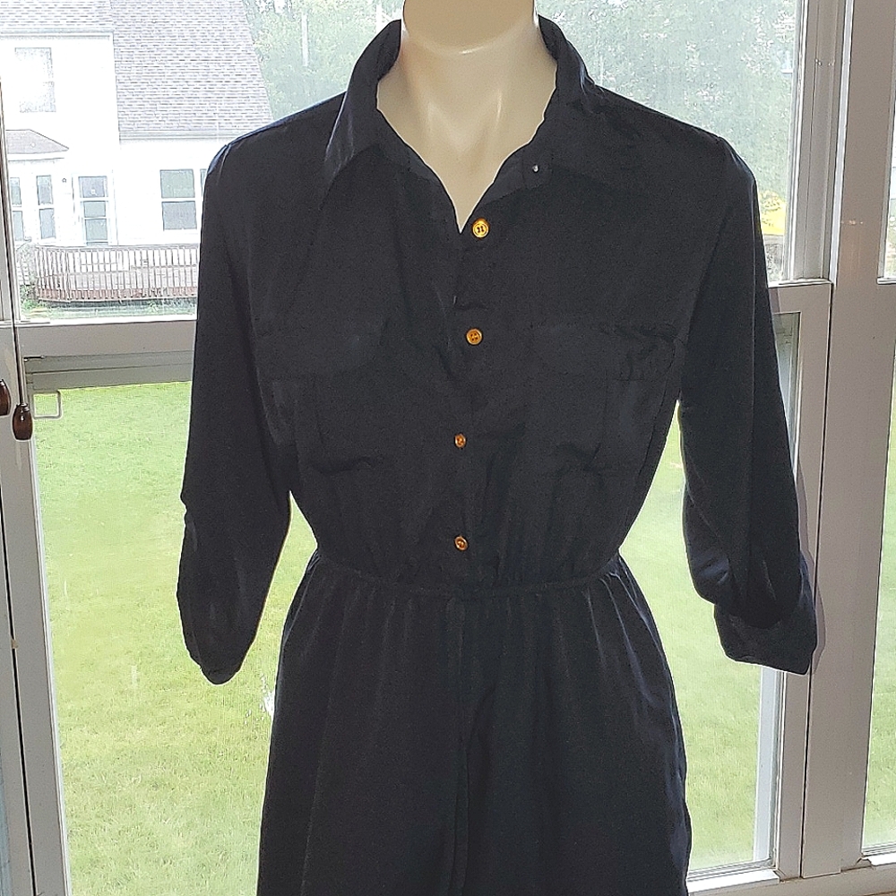 Navy blue dress paired w/yellow jacket